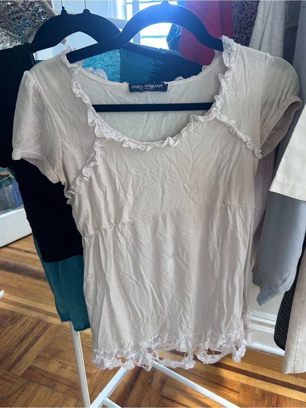 Dolce & Gabbana Cream Short Sleeve Ruffle Trim Top